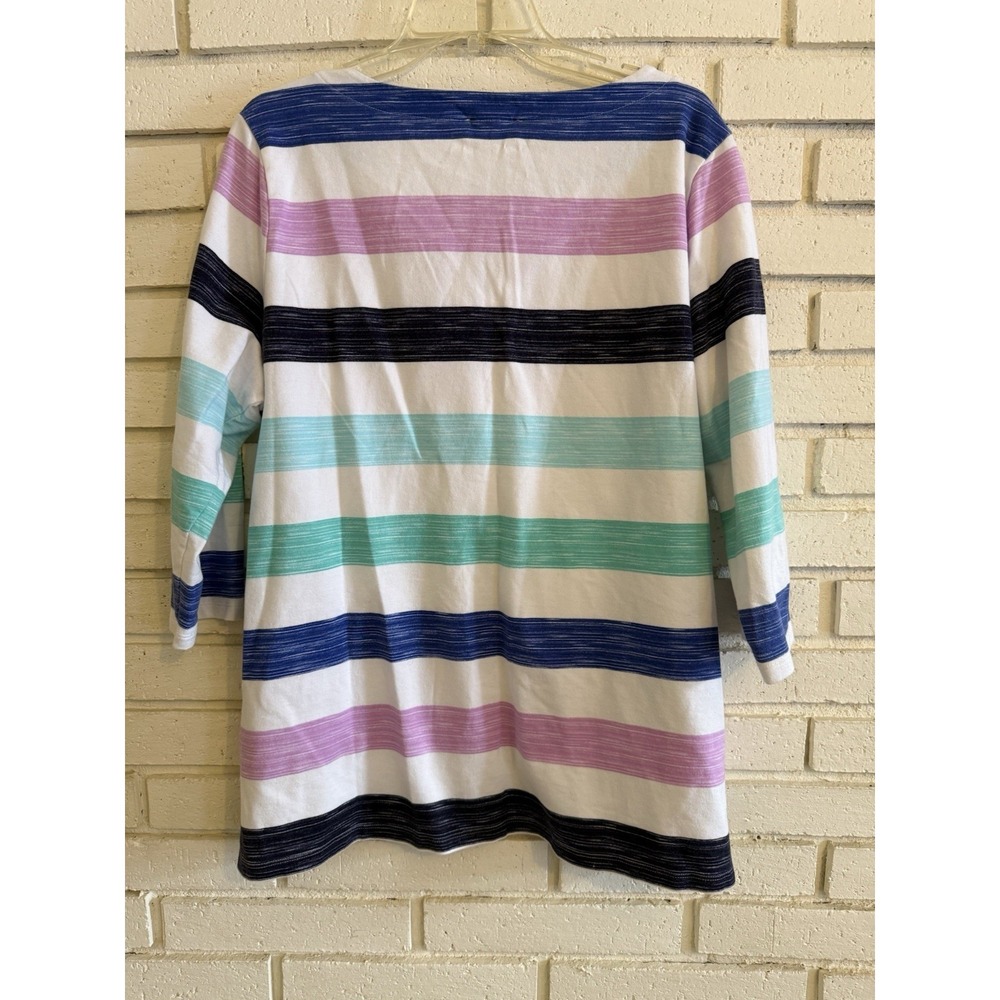 T by Talbots Sz 1X Women's Striped Pullover Top Multicolor Nautical V-neck - Picture 4 of 5